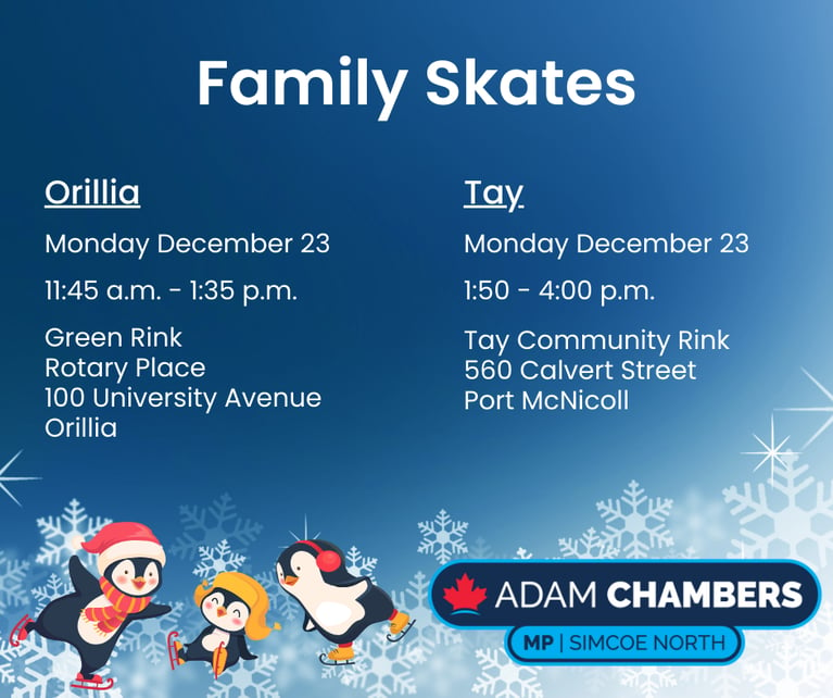 Free family skates on Monday December 23